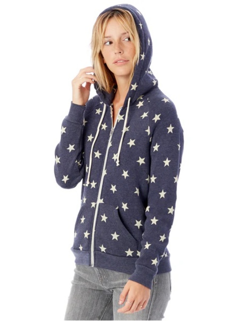 Alternative Apparel Star Print Rocky Eco Fleece Full Zip Hoodie Navy Large L
